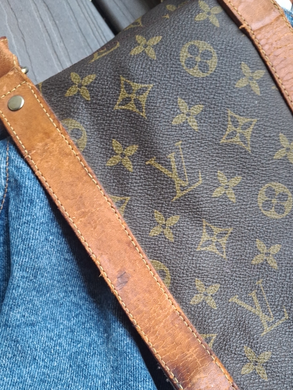 Upcycle Louis Vuitton Brown Monogram & Tan Leather Tote Bag - Picture 2 of 15